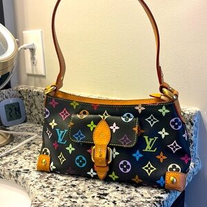 Louis Vuitton black Eliza handbag. Multi color monogram